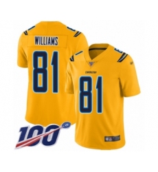 Men's Los Angeles Chargers #81 Mike Williams Limited Gold Inverted Legend 100th Season Football Jersey