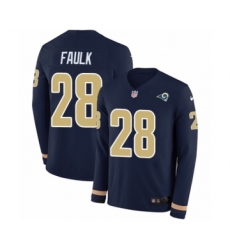 Men's Nike Los Angeles Rams #28 Marshall Faulk Limited Navy Blue Therma Long Sleeve NFL Jersey