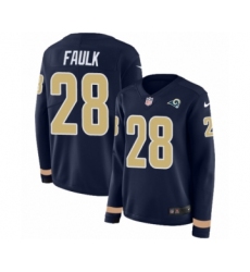 Women's Nike Los Angeles Rams #28 Marshall Faulk Limited Navy Blue Therma Long Sleeve NFL Jersey