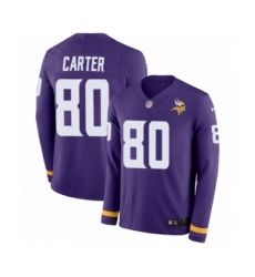 Men's Nike Minnesota Vikings #80 Cris Carter Limited Purple Therma Long Sleeve NFL Jersey