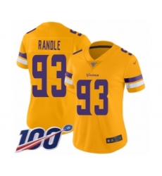 Women's Minnesota Vikings #93 John Randle Limited Gold Inverted Legend 100th Season Football Jersey
