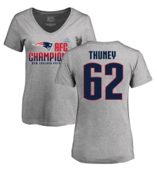 Women's Nike New England Patriots #62 Joe Thuney Heather Gray 2017 AFC Champions V-Neck T-Shirt