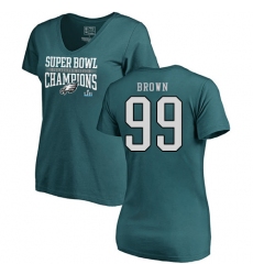 Women's Nike Philadelphia Eagles #99 Jerome Brown Green Super Bowl LII Champions V-Neck T-Shirt