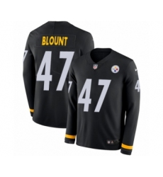 Youth Nike Pittsburgh Steelers #47 Mel Blount Limited Black Therma Long Sleeve NFL Jersey