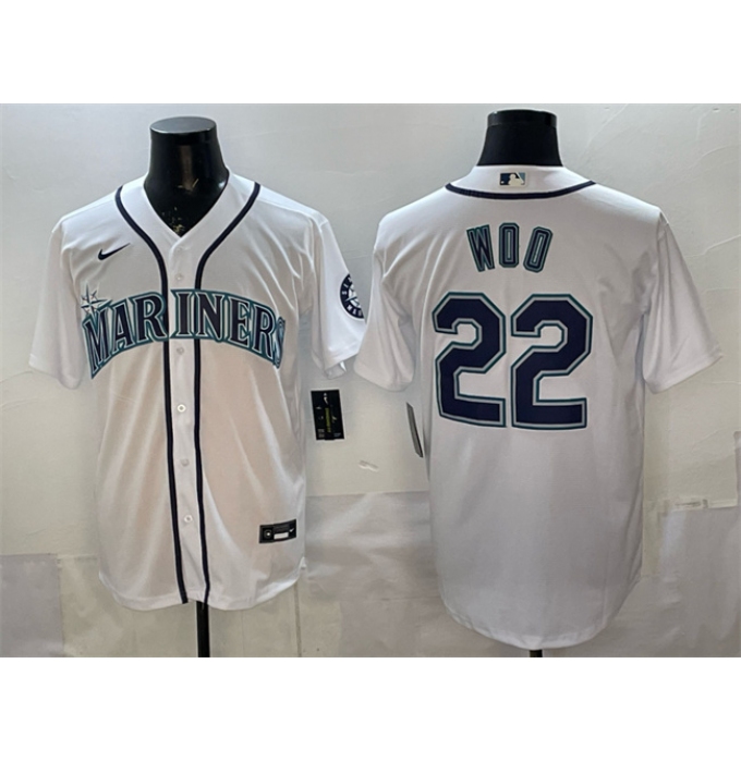 Men's Seattle Mariners #22 Bryan Woo White Cool Base Stitched Baseball Jersey