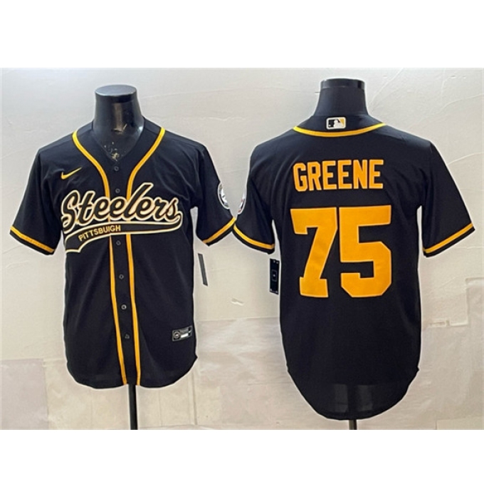 Men's Pittsburgh Steelers #75 Joe Greene Black With Cool Base Stitched Baseball Jersey