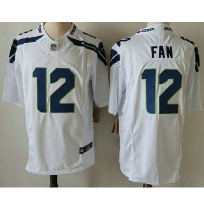 Men's Seattle Seahawks #12 Fan Limited FUSE White Vapor Jersey
