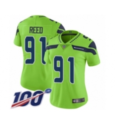 Women's Seattle Seahawks #91 Jarran Reed Limited Green Rush Vapor Untouchable 100th Season Football Jersey
