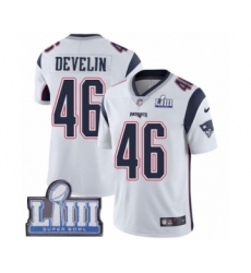Men's Nike New England Patriots #46 James Develin White Vapor Untouchable Limited Player Super Bowl LIII Bound NFL Jersey