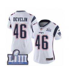 Women's Nike New England Patriots #46 James Develin White Vapor Untouchable Limited Player Super Bowl LIII Bound NFL Jersey