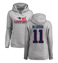 Women's Nike New England Patriots #11 Drew Bledsoe Heather Gray 2017 AFC Champions Pullover Hoodie