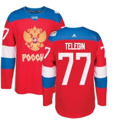 Men's Adidas Team Russia #77 Ivan Telegin Authentic Red Away 2016 World Cup of Hockey Jersey