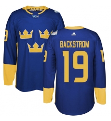 Men's Adidas Team Sweden #19 Nicklas Backstrom Premier Royal Blue Away 2016 World Cup of Hockey Jersey