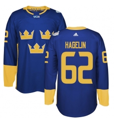 Men's Adidas Team Sweden #62 Carl Hagelin Authentic Royal Blue Away 2016 World Cup of Hockey Jersey