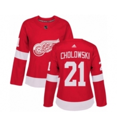 Women's Adidas Detroit Red Wings #21 Dennis Cholowski Authentic Red Home NHL Jersey