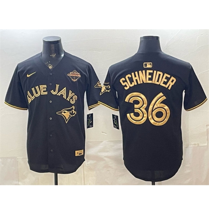 Men's Toronto Blue Jays #36 Davis Schneider Black Gold 2025 American League Champions Limited Stitched Baseball Jersey