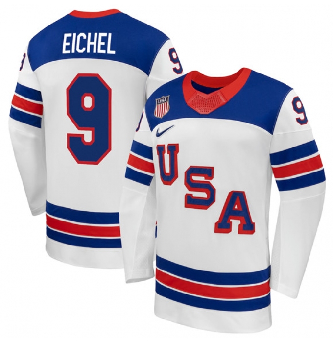 Men's USA #9 Jack Eichel White 2026 Stitched Jersey