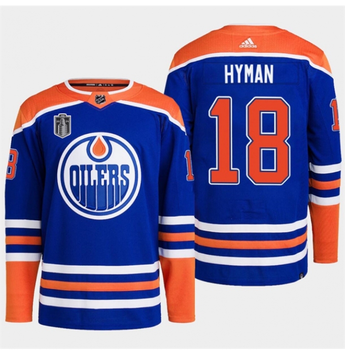 Men's Edmonton Oilers #18 Zach Hyman Royal 2024 Stanley Cup Final Stitched Jersey