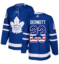 Men's Adidas Toronto Maple Leafs #23 Travis Dermott Authentic Royal Blue USA Flag Fashion NHL Jerse