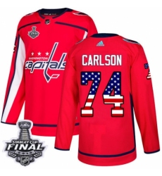 Youth Adidas Washington Capitals #74 John Carlson Authentic Red USA Flag Fashion 2018 Stanley Cup Final NHL Jersey
