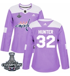 Women's Adidas Washington Capitals #32 Dale Hunter Authentic Purple Fights Cancer Practice 2018 Stanley Cup Final Champions NHL Jersey