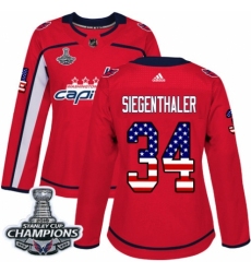 Women's Adidas Washington Capitals #34 Jonas Siegenthaler Authentic Red USA Flag Fashion 2018 Stanley Cup Final Champions NHL Jersey