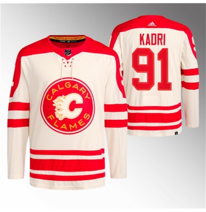 Men's Calgary Flames #91 Nazem Kadri 2023 Cream Classic Primegreen Stitched Jersey