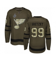 Men's St. Louis Blues #99 Wayne Gretzky Authentic Green Salute to Service 2019 Stanley Cup Final Bound Hockey Jersey