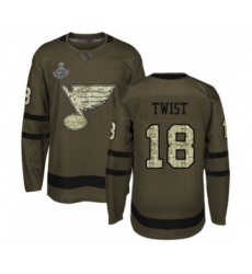 Youth St. Louis Blues #18 Tony Twist Authentic Green Salute to Service 2019 Stanley Cup Champions Hockey Jersey