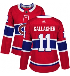 Women's Adidas Montreal Canadiens #11 Brendan Gallagher Premier Red Home NHL Jersey