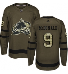 Men's Adidas Colorado Avalanche #9 Lanny McDonald Premier Green Salute to Service NHL Jersey