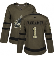 Women's Adidas Colorado Avalanche #1 Semyon Varlamov Authentic Green Salute to Service NHL Jersey
