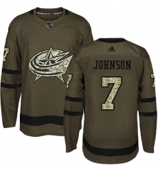 Youth Adidas Columbus Blue Jackets #7 Jack Johnson Premier Green Salute to Service NHL Jersey
