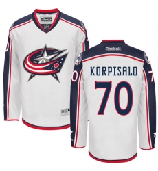Youth Reebok Columbus Blue Jackets #70 Joonas Korpisalo Authentic White Away NHL Jersey