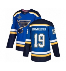 Men's St. Louis Blues #19 Jay Bouwmeester Authentic Royal Blue Home 2019 Stanley Cup Champions Hockey Jersey