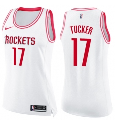 Women's Nike Houston Rockets #17 PJ Tucker White Pink NBA Swingman Fashion Jersey