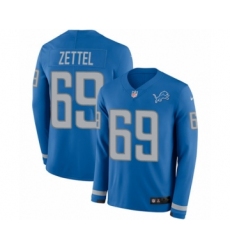 Men's Nike Detroit Lions #69 Anthony Zettel Limited Blue Therma Long Sleeve NFL Jersey