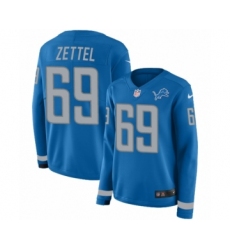 Women's Nike Detroit Lions #69 Anthony Zettel Limited Blue Therma Long Sleeve NFL Jersey
