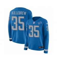 Women's Nike Detroit Lions #35 Miles Killebrew Limited Blue Therma Long Sleeve NFL Jersey