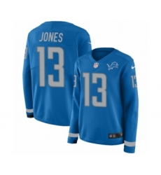Women's Nike Detroit Lions #13 T.J. Jones Limited Blue Therma Long Sleeve NFL Jersey