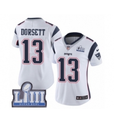 Women's Nike New England Patriots #13 Phillip Dorsett White Vapor Untouchable Limited Player Super Bowl LIII Bound NFL Jersey