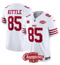 Men's San Francisco 49ers #85 George Kittle White 2023 F.U.S.E. With 4-star C And NFC West Champions Football Stitched Jersey