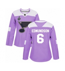 Women's St. Louis Blues #6 Joel Edmundson Authentic Purple Fights Cancer Practice 2019 Stanley Cup Final Bound Hockey Jersey