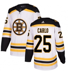 Women's Adidas Boston Bruins #25 Brandon Carlo Authentic White Away NHL Jersey