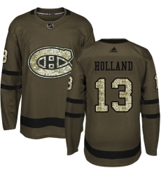 Youth Adidas Montreal Canadiens #13 Peter Holland Authentic Green Salute to Service NHL Jersey