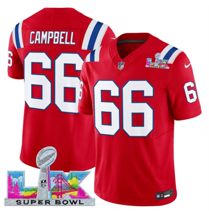 Men's New England Patriots #66 Will Campbell Red 2025 F.U.S.E. Super Bowl LX Vapor Limited Football Stitched Jersey