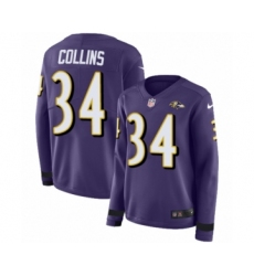 Women's Nike Baltimore Ravens #34 Alex Collins Limited Purple Therma Long Sleeve NFL Jersey