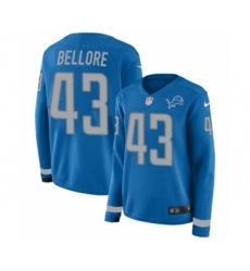 Women's Nike Detroit Lions #43 Nick Bellore Limited Blue Therma Long Sleeve NFL Jersey