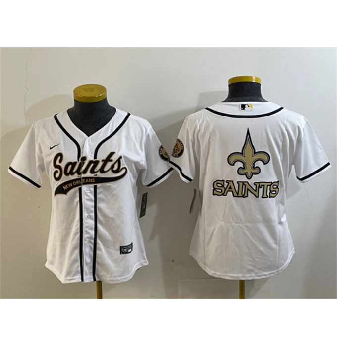 Women's New Orleans Saints White Team Big Logo With Cool Base Stitched Baseball Jersey(Run Small)