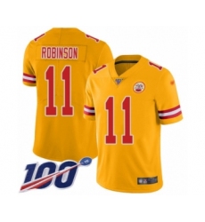 Men's Kansas City Chiefs #11 Demarcus Robinson Limited Gold Inverted Legend 100th Season Football Jersey